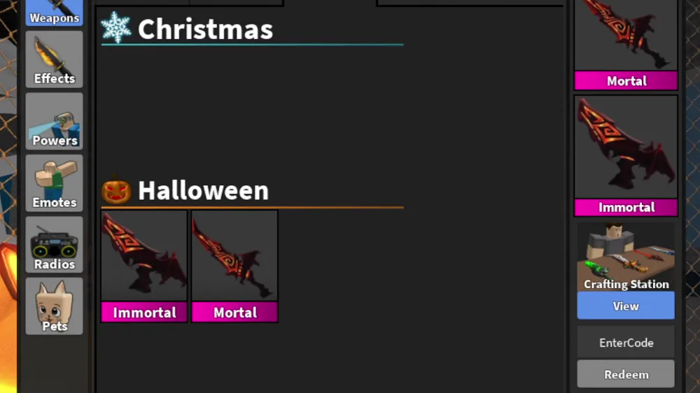 Os godlys do Halloween (Mortal e Immortal) no inventário.